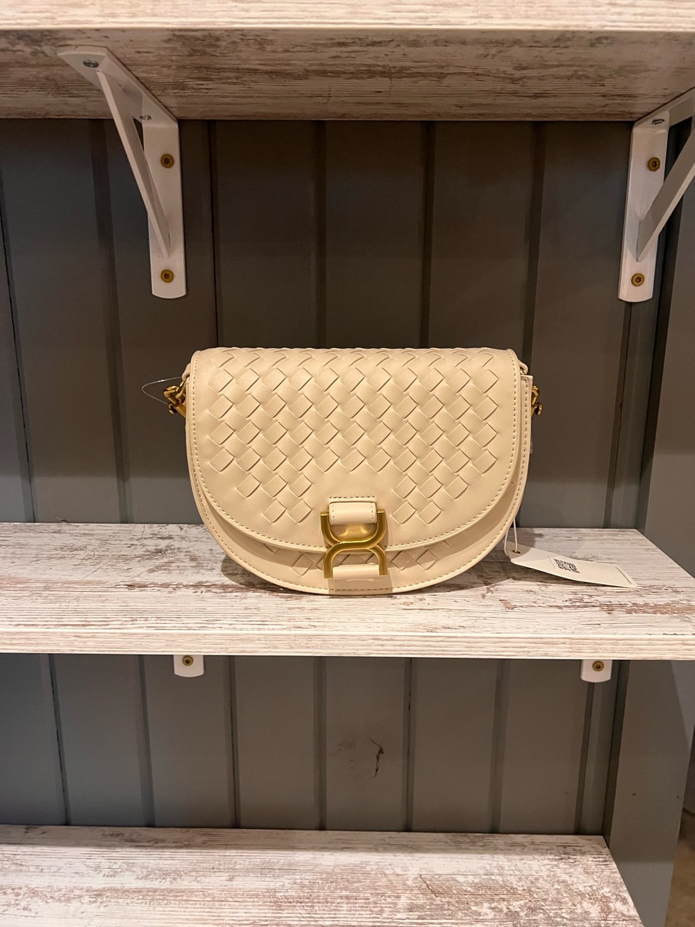 Woven Saddle Crossbody Bag in Cream